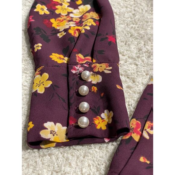 Gibson Blouse Floral Faux Wrap Top Long Sleeve Womens Size XS Purple WDP6629R - Picture 8 of 10